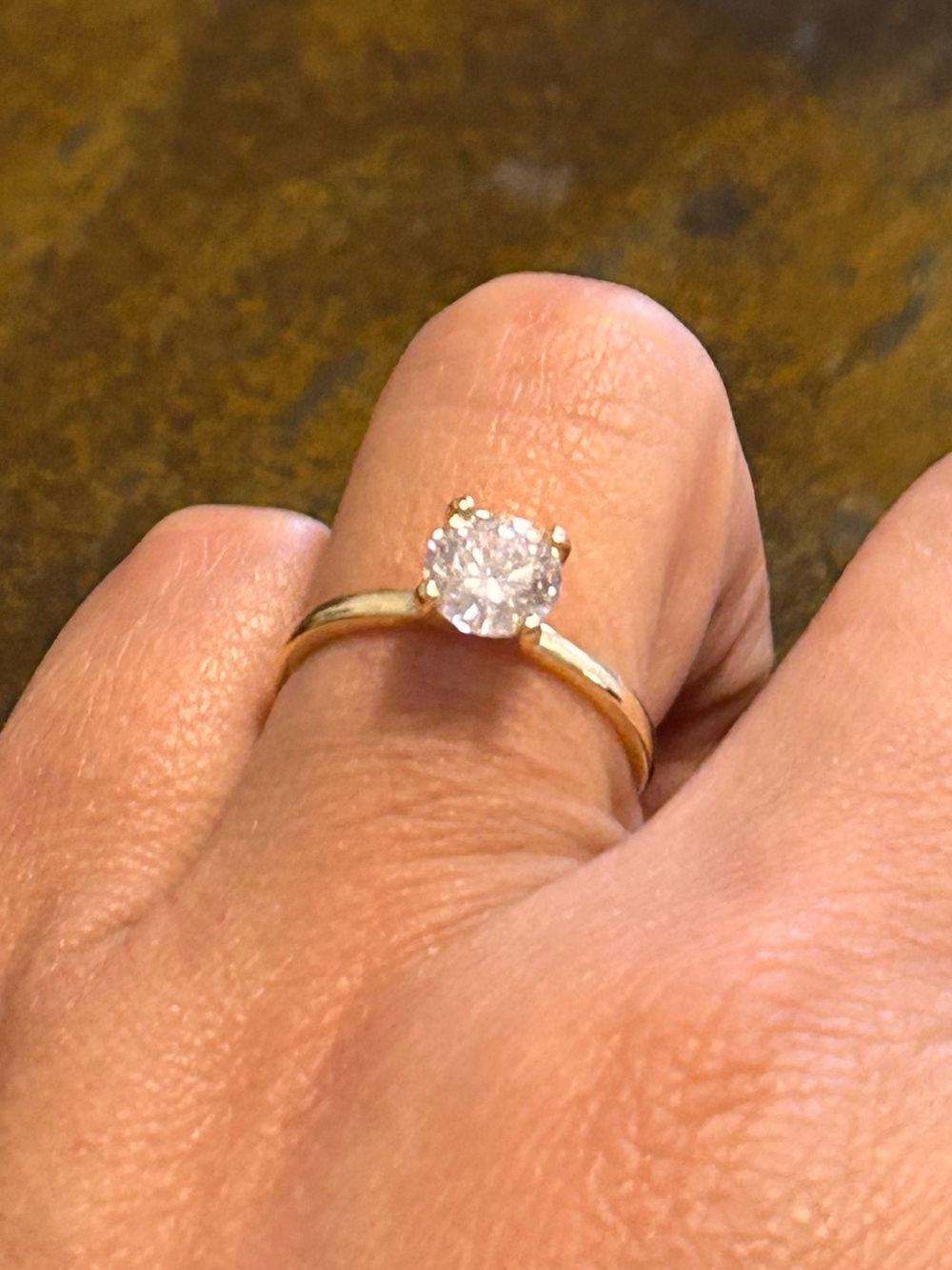 Pavoi Classic Waterproof Gold Plated Solitaire Ring with Clear Stone size 7-1/2